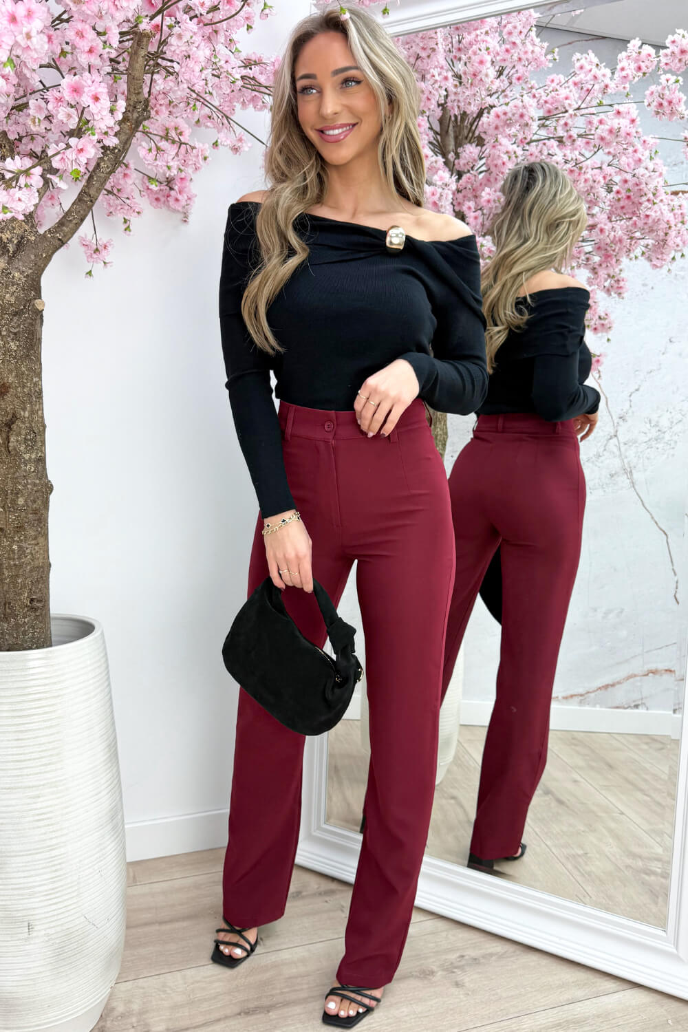 Day to night off shoulder topje - Zwart