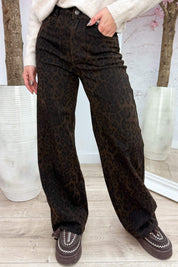 Leopard wide leg jeans Y3389 - Bruin