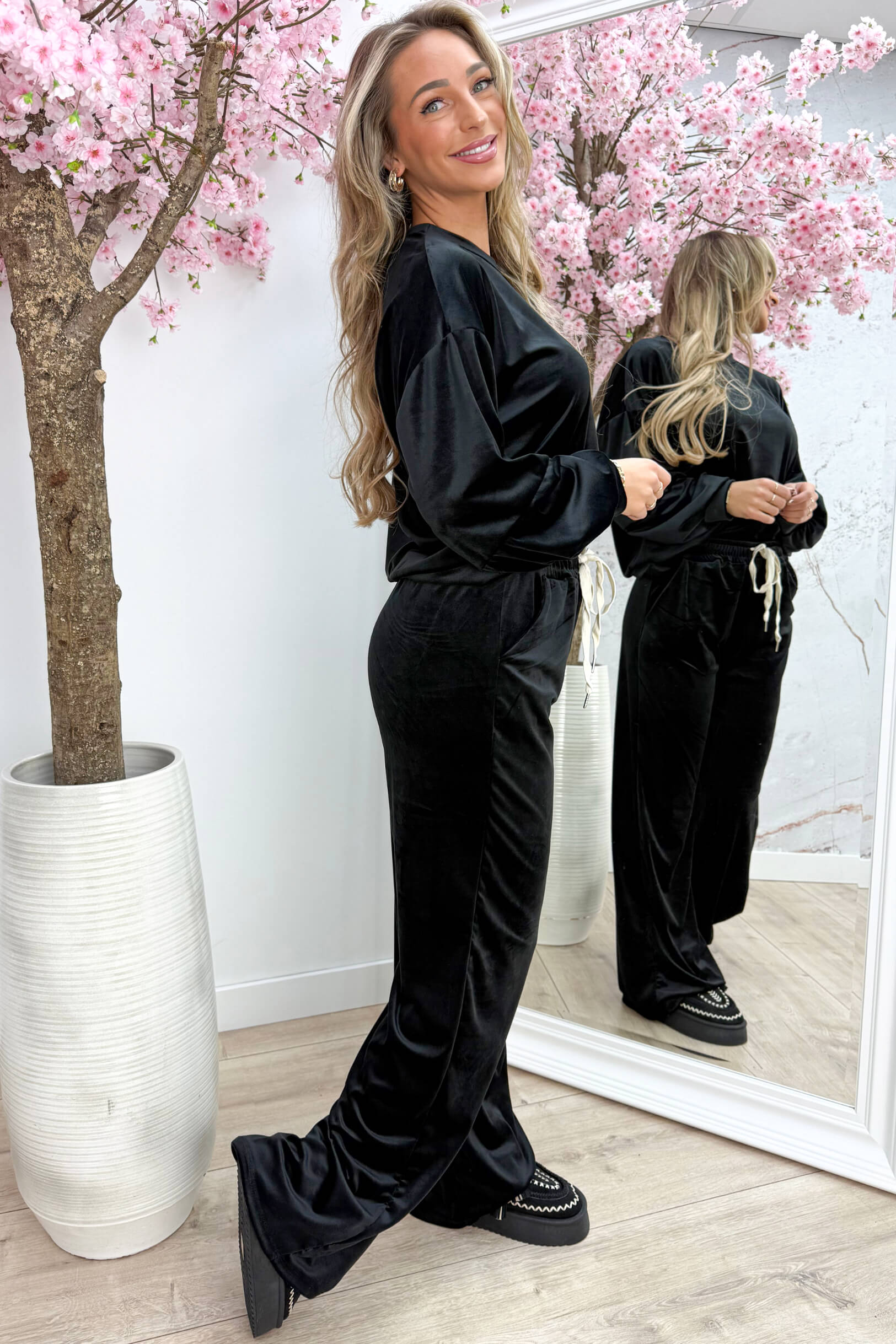 Velvet comfy co-ord - Zwart