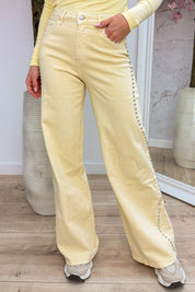 Wavy studs wide leg jeans - Geel