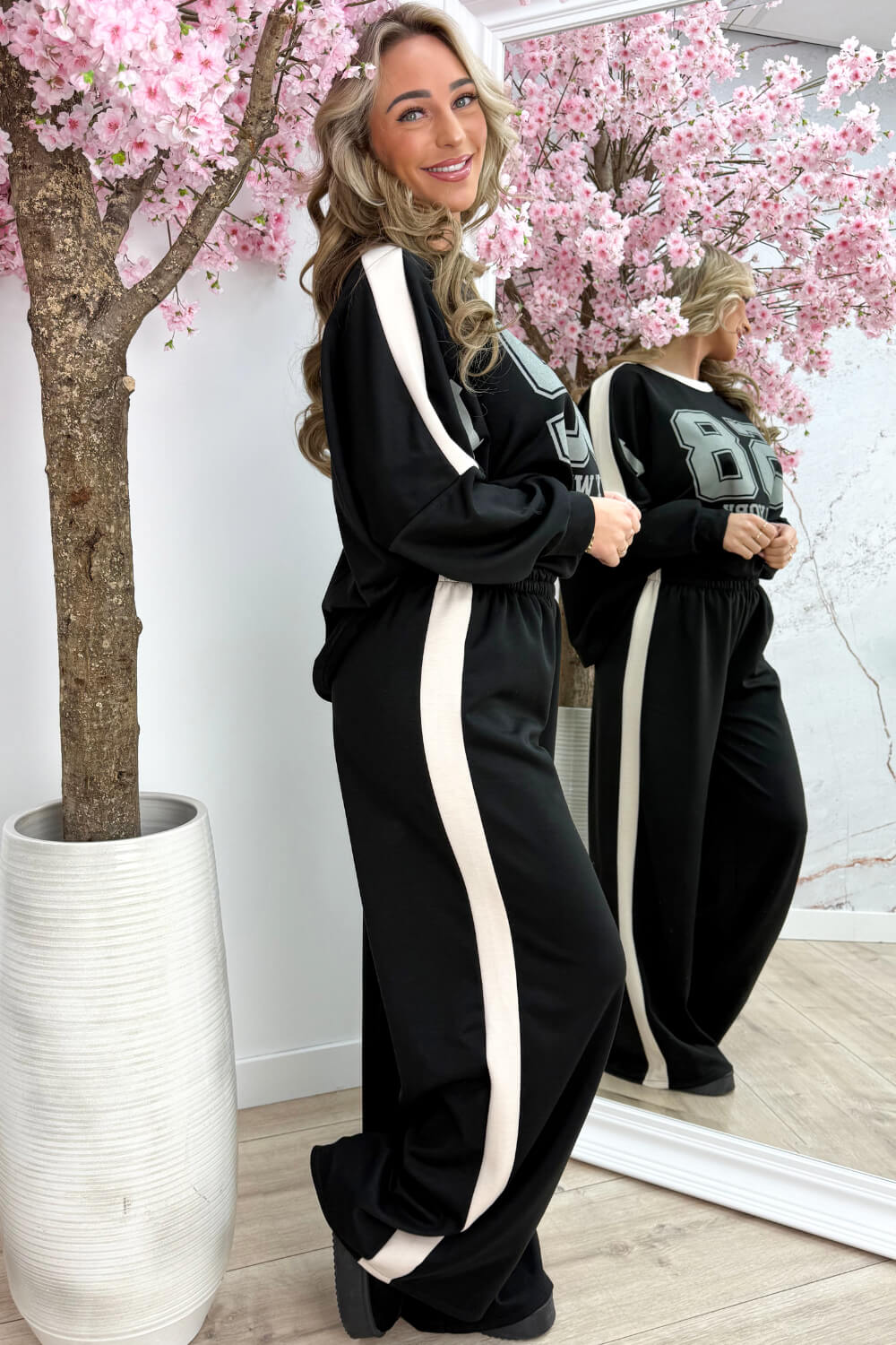 NY striped comfy co-ord - Zwart