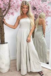 Sweet strapless cotton dress - Beige