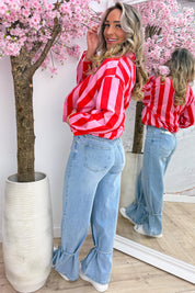 Stripe season cotton jacket - Rood