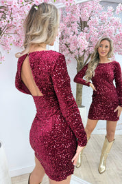 Open back paillet dress - Bordeaux