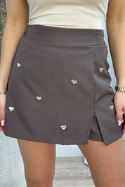 Silver heart skort - Bruin