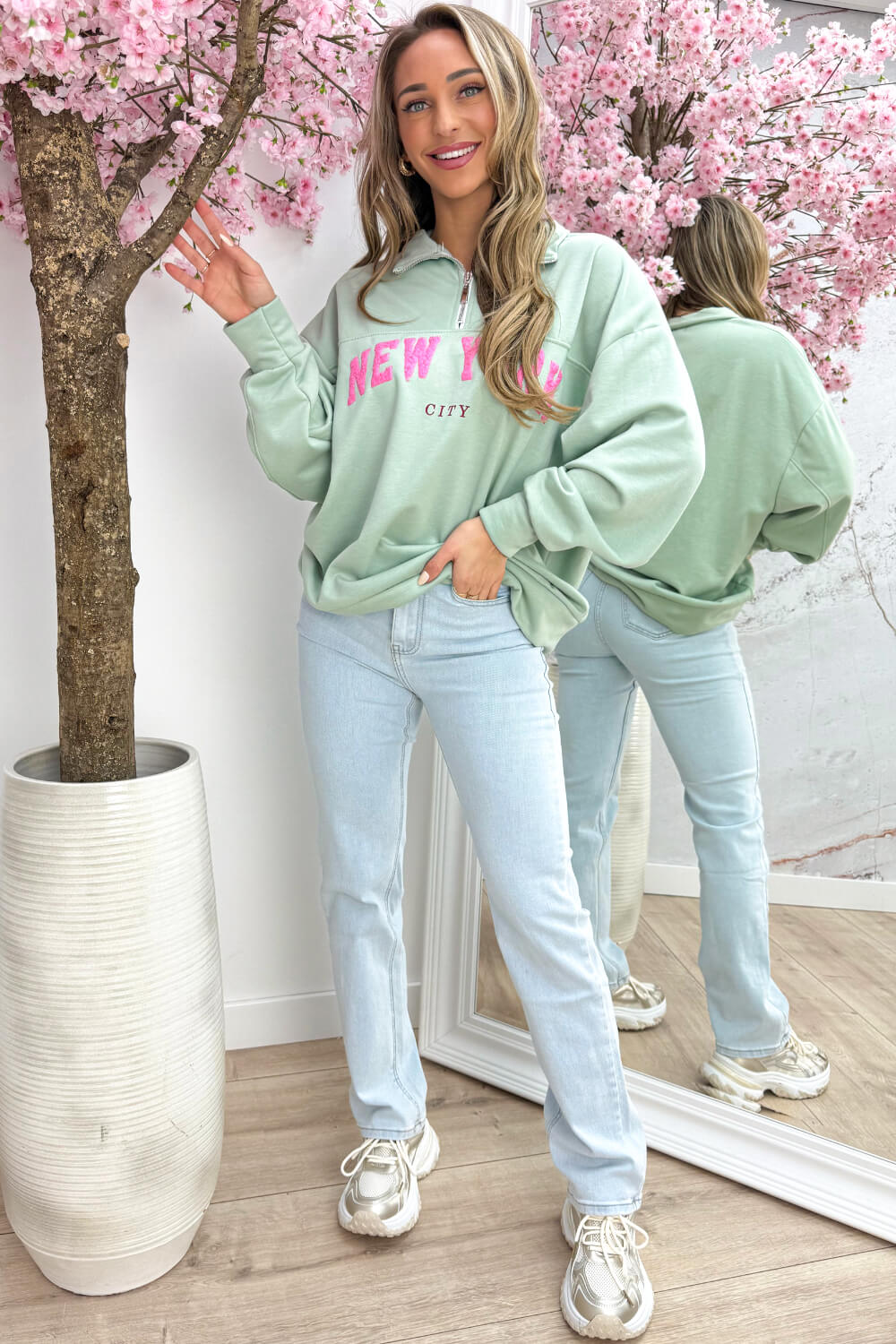 NY teddy zipper sweater - Mint