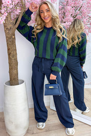 Stripe it up trui - Dk. groen