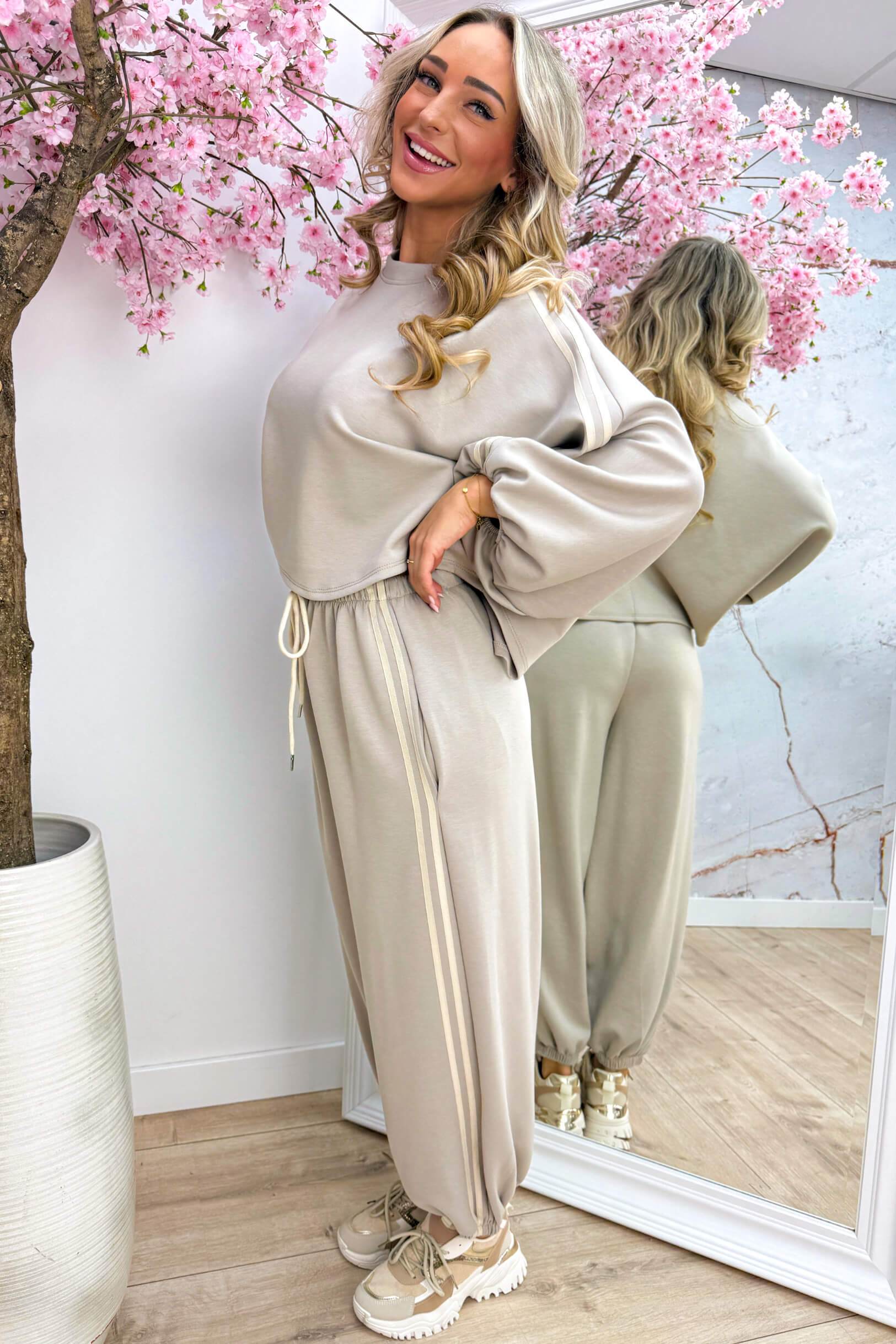 Chilling in stripes comfy co-ord - Taupe