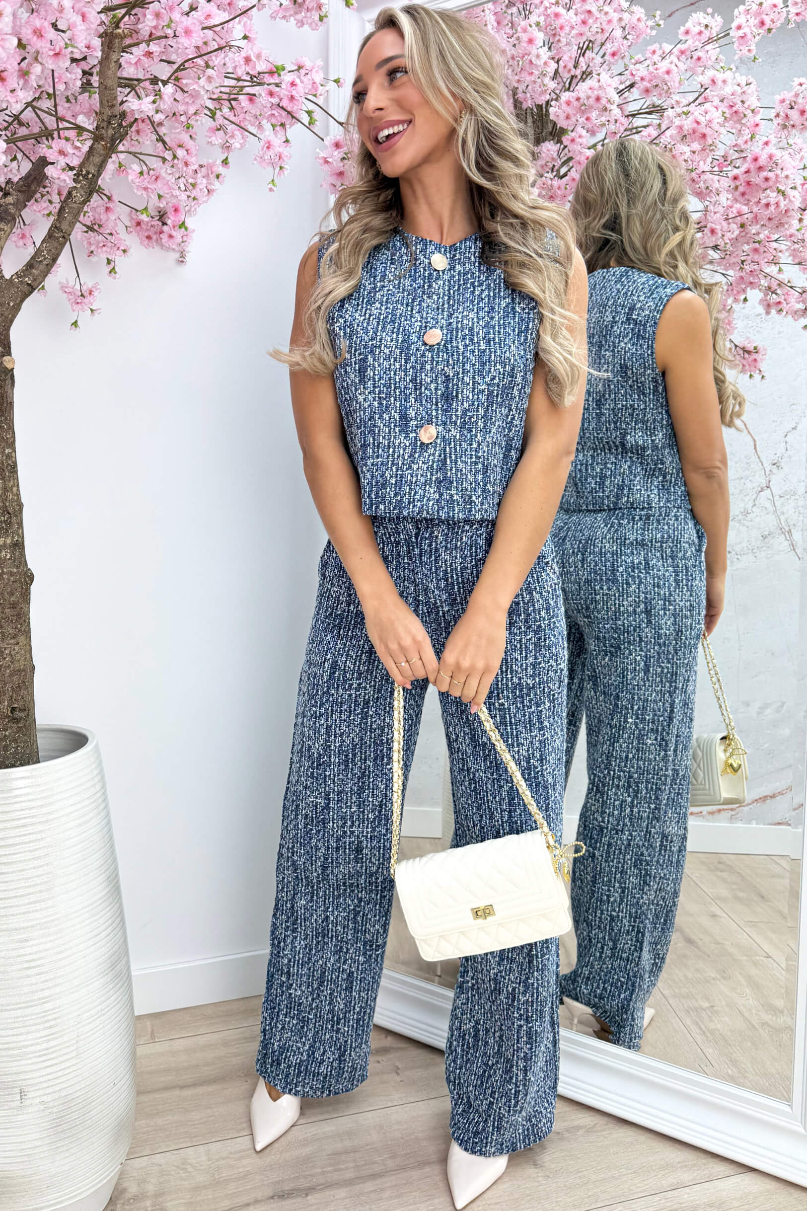 Girl in tweed lurex gilet - Navy