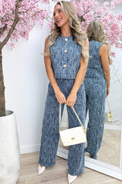 Girl in tweed lurex gilet - Navy
