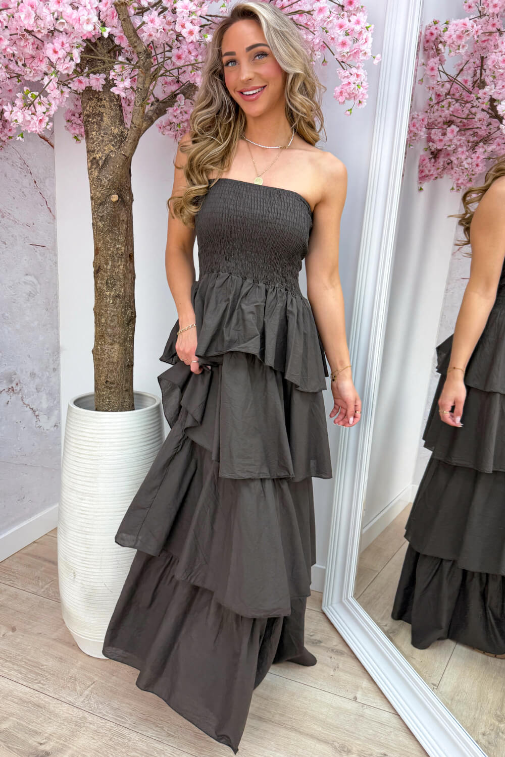 Marbella cotton ruffle dress - Bruin