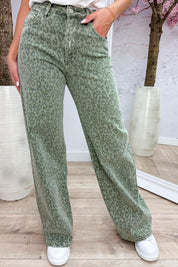 Leopard dad fit full length jeans - Olijf
