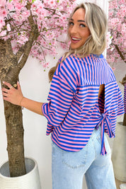 Bow stripe topje - Kobalt