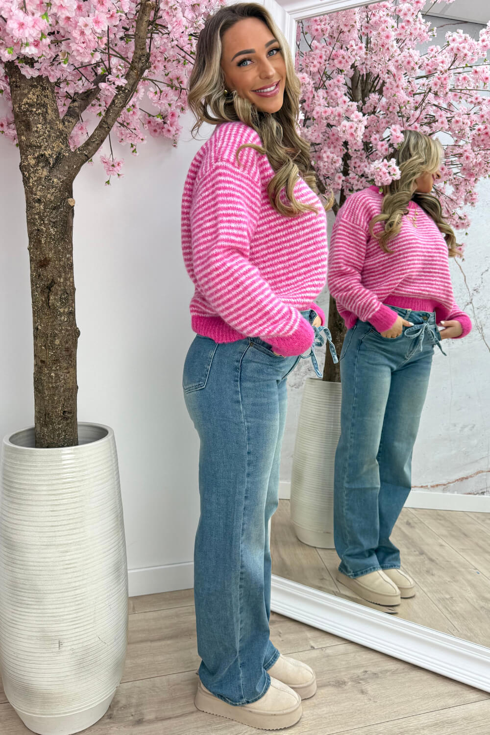 Pastel stripe trui - Lt. fuchsia