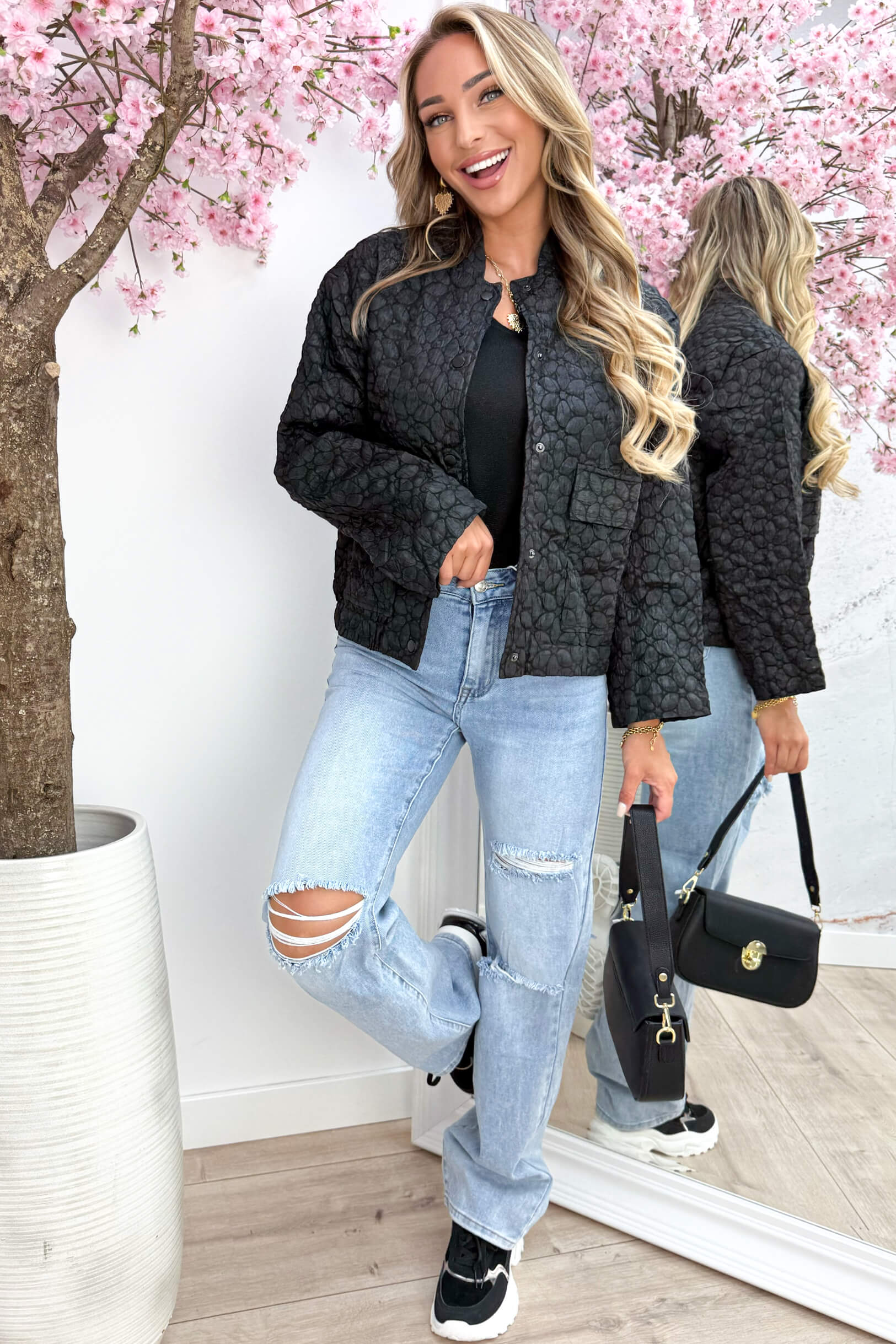Sentir la veste de bombardier floral - noir