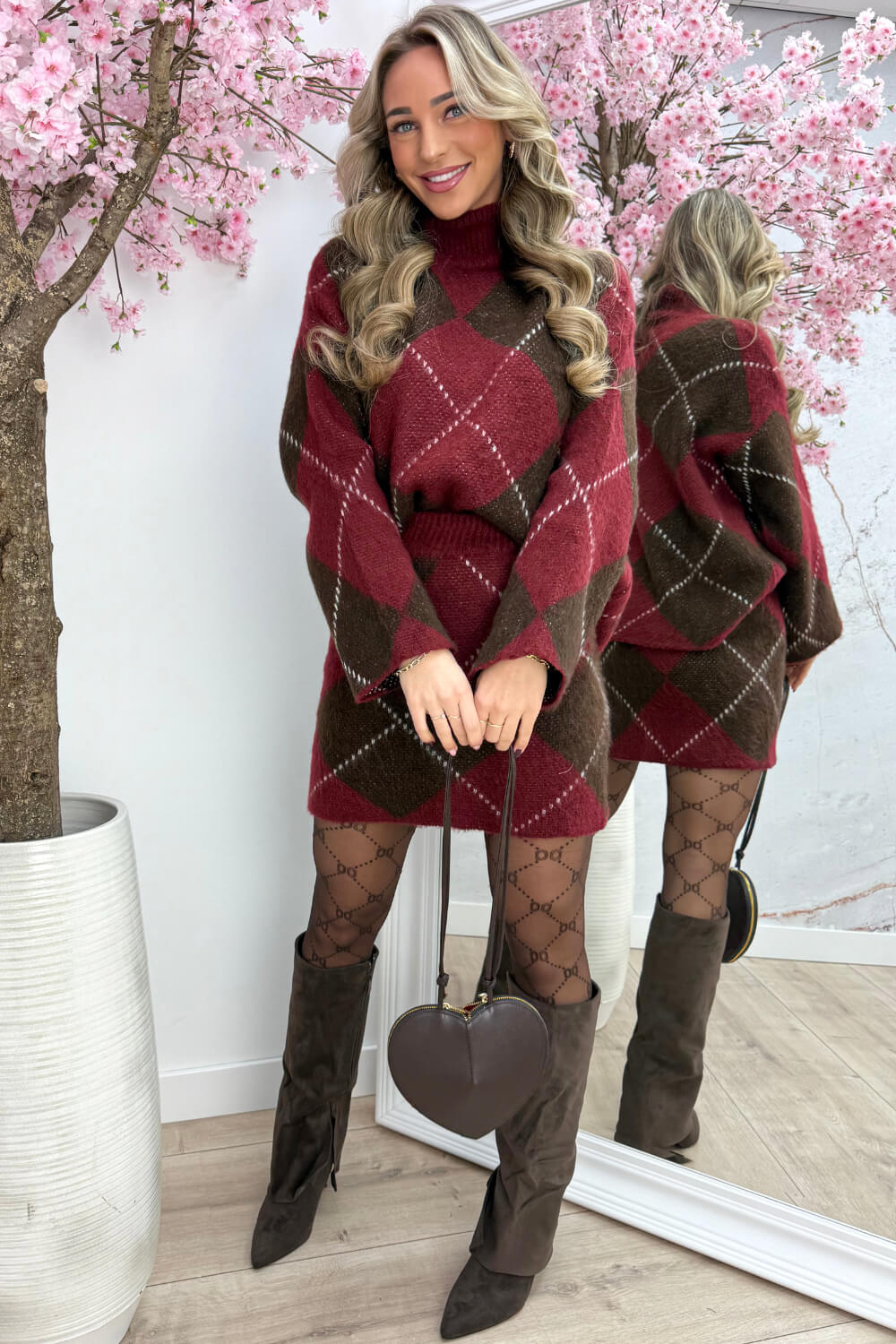 Cozy season checkered co-ord - Bordeaux
