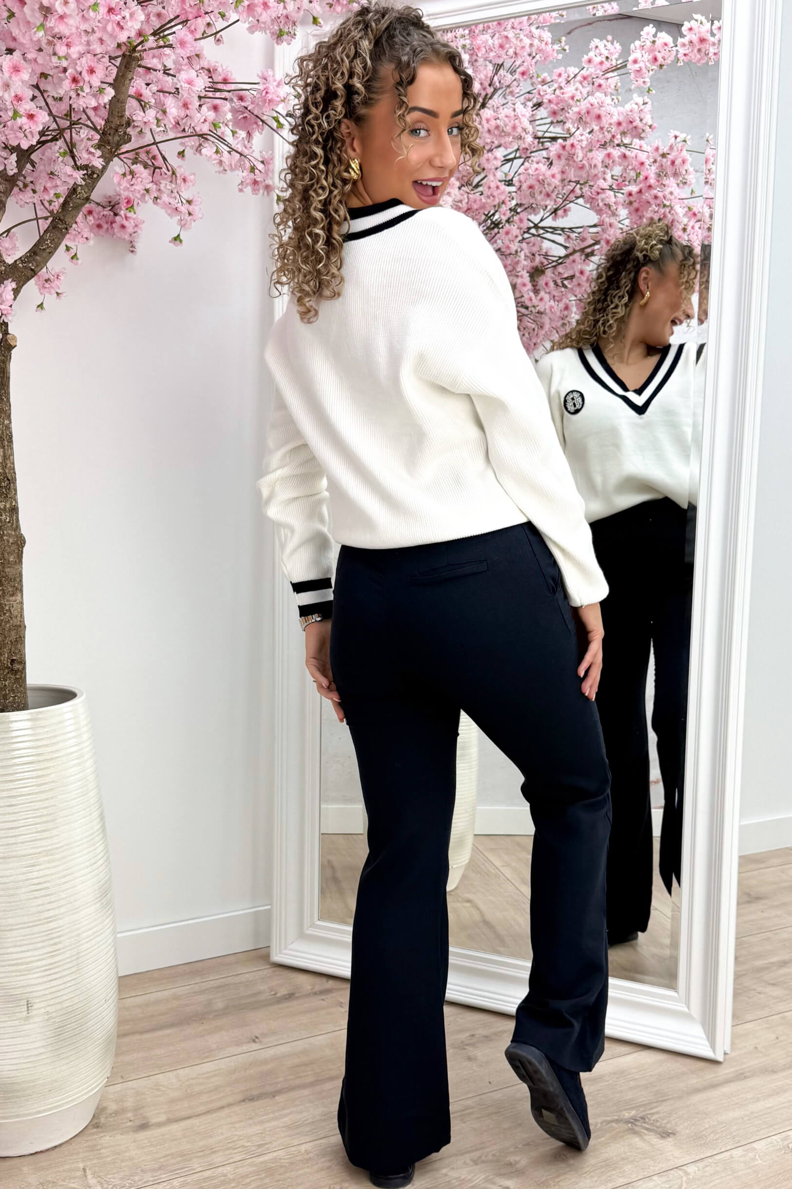 Ribbed diamond embleem trui - Navy