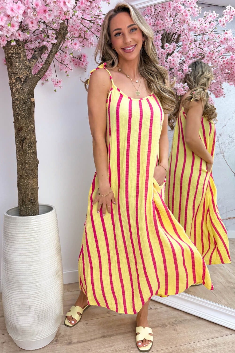 Sunshine stripes cotton maxi dress - Geel