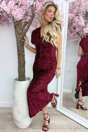 Statement velvet paillet dress - Bordeaux