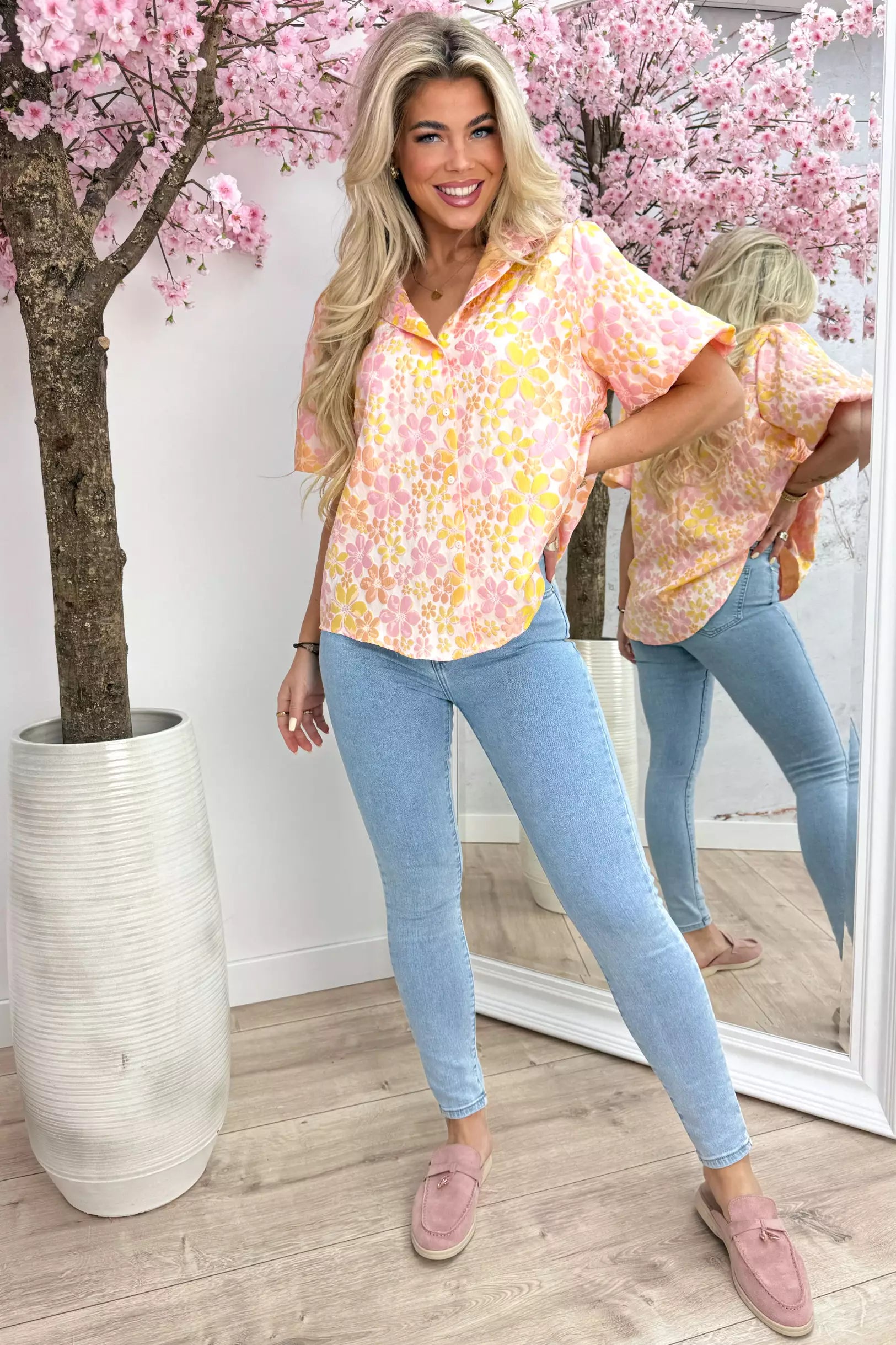 Wrapped in flowers blouse - Lollypop roze