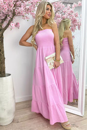 Strapless cotton maxi dress - Lollypop roze