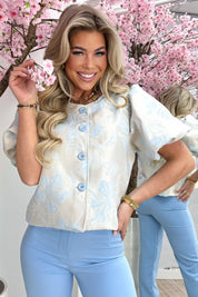 Flower Poffie Chic Top - Sky Blue