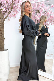 Elegant satin maxi dress - Zwart