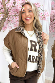 Reversible leopard bodywarmer - Bruin