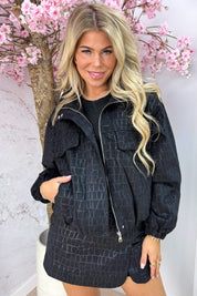 Giraffe suede look bomber - Zwart