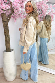 Suede meets leather look jacket - Beige