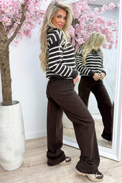 Striped zipper trui - Bruin
