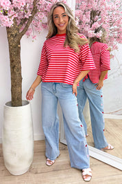 Bow stripe topje - Rood