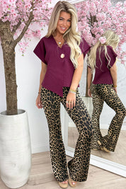 Chic Gold Button Top - Bordeaux