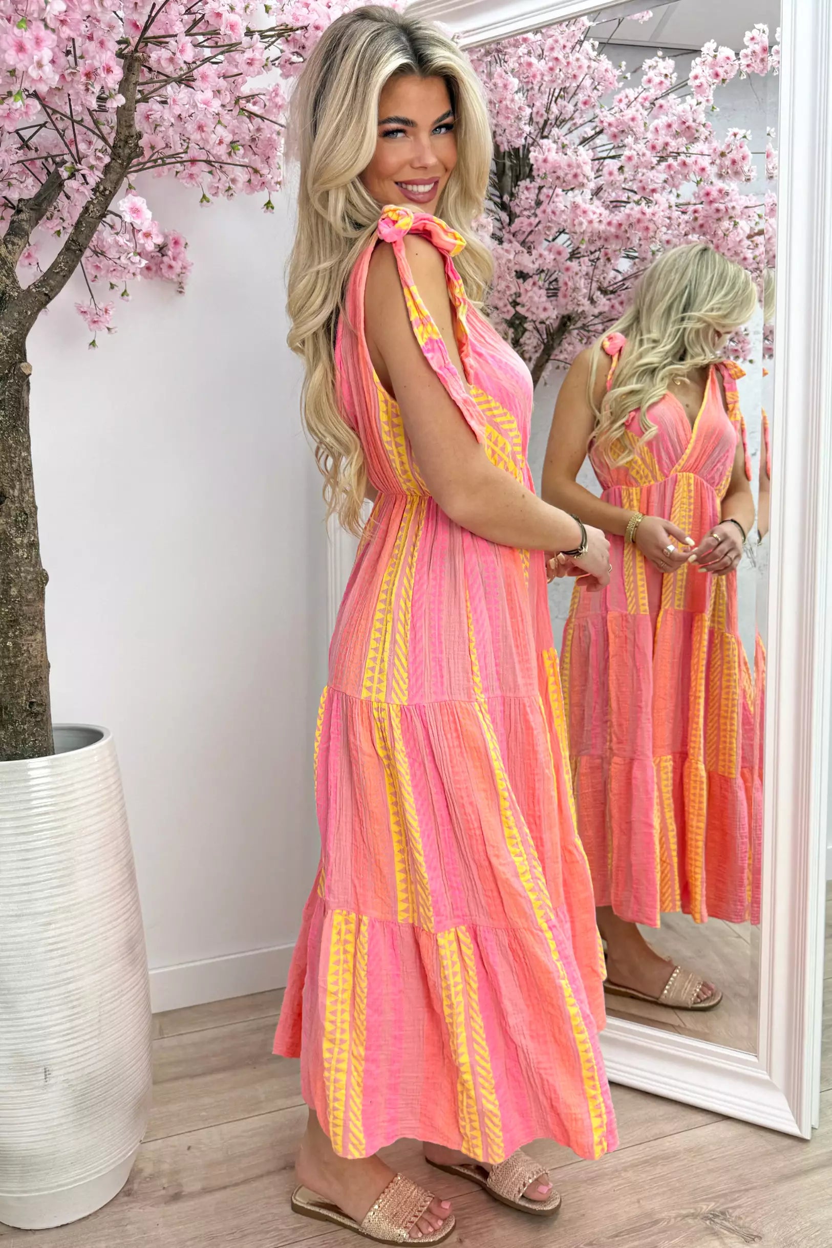 Es vedra cotton tie dress - Koraal
