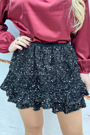 Night out paillet ruffle skort - Zwart