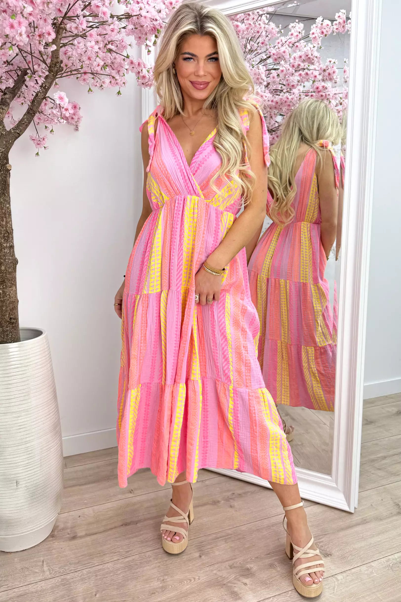 Es vedra cotton tie dress - Lollypop roze