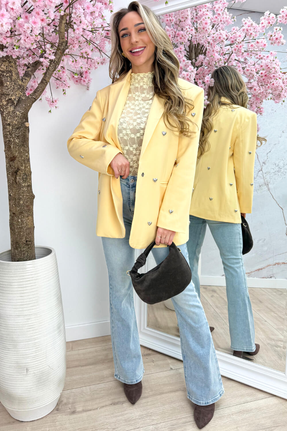 Silver hearts oversized blazer - Geel