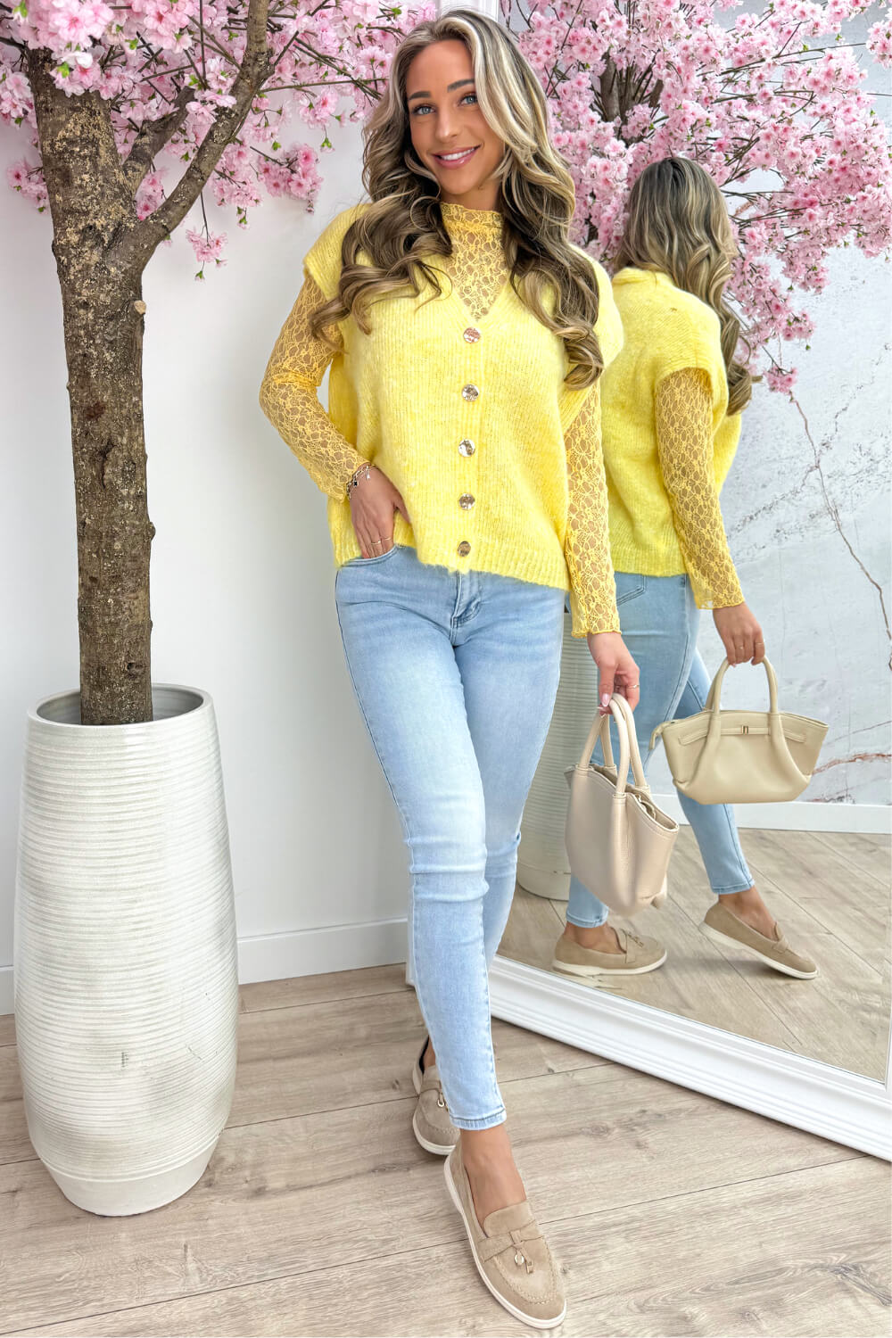 All in one lace topje - Geel