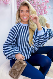 Stripes and snuggles trui - Navy