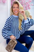Stripes and snuggles trui - Navy