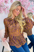 Zebra romance bow topje - Camel