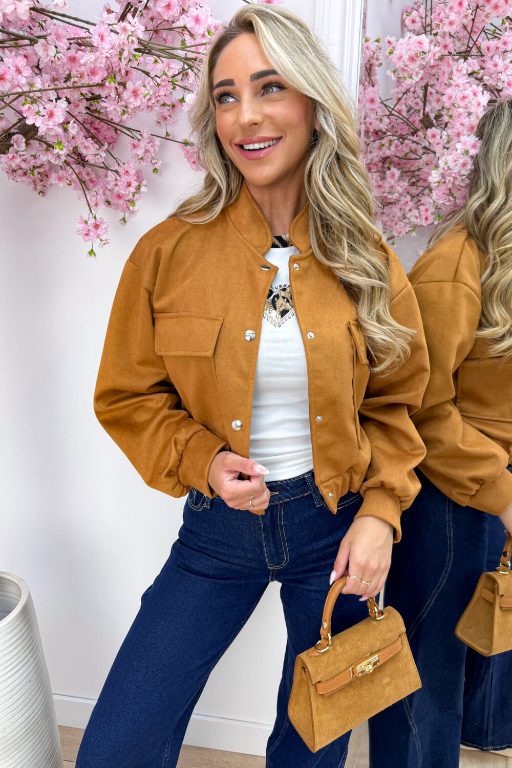 Suede inspired bag (Echt leer!) - Cognac