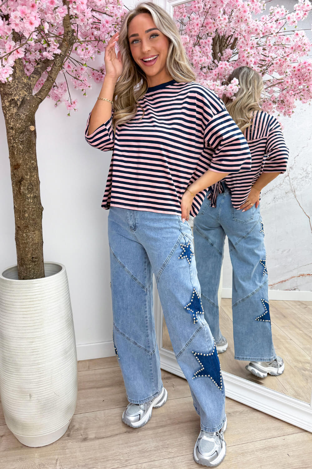 Bow stripe topje - Navy