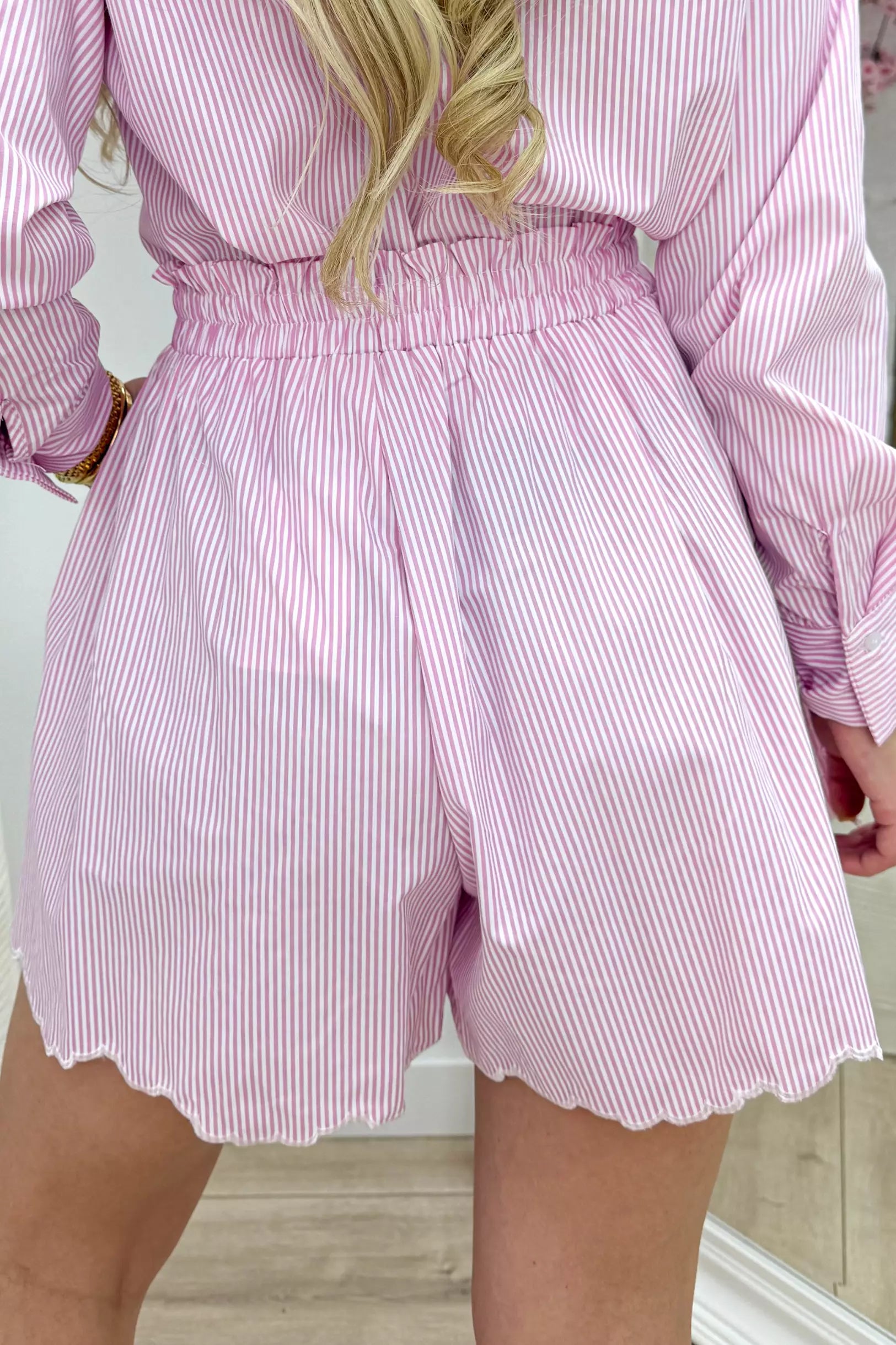 Embroidery stripe short - Roze