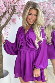 Seidiger Streifenpullover - Berry Purpur