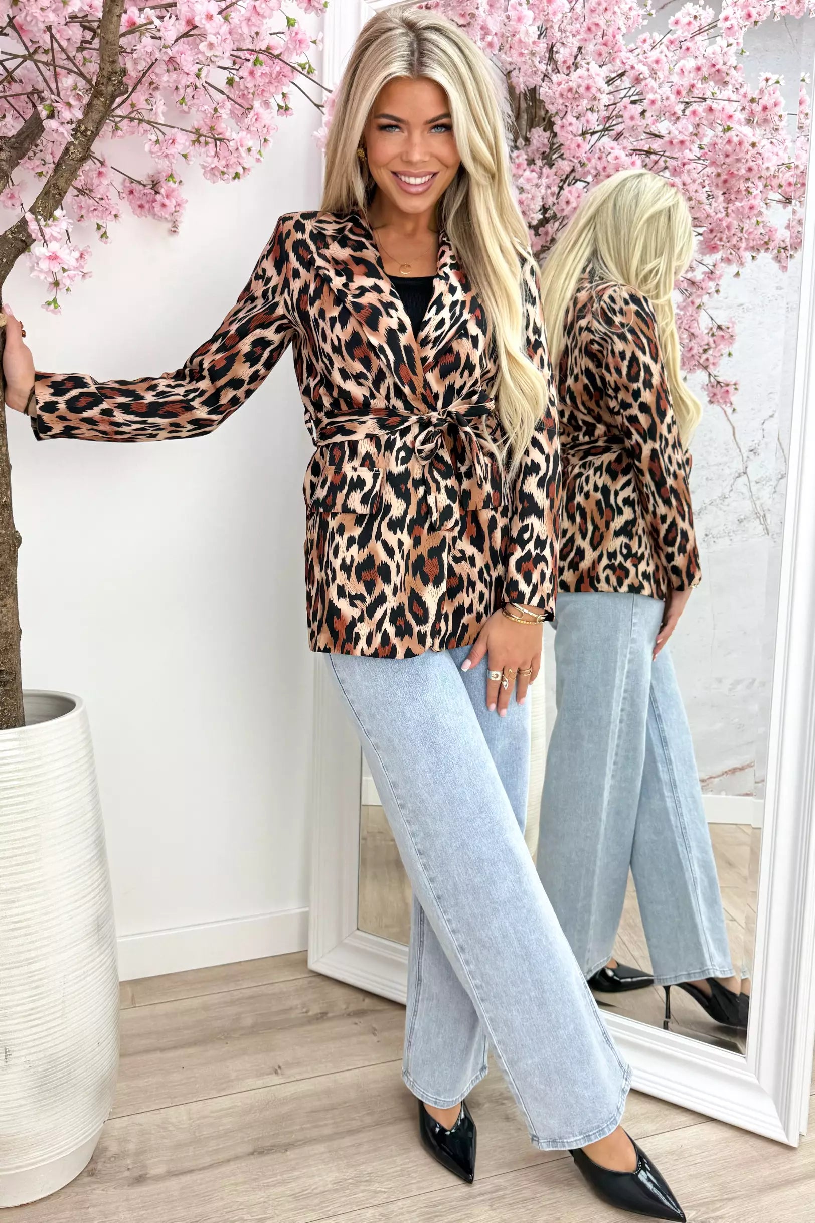 Leopard omslag blazer - Zwart