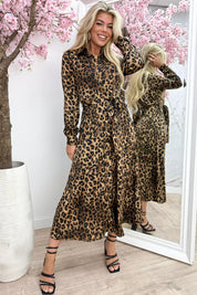 Leopard silky luxury dress - Taupe