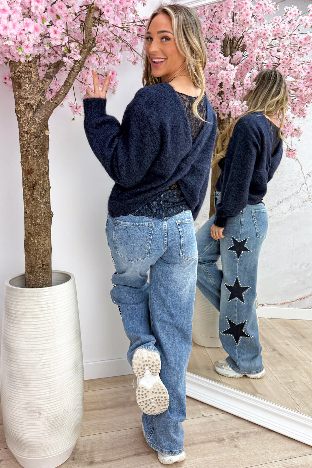 Twist and lace trui - Navy