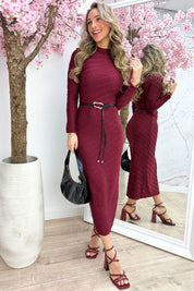 Pattern maxi dress (Incl. riem) - Bordeaux