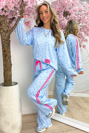 Leopard perfect embleem comfy co-ord - Sky blue